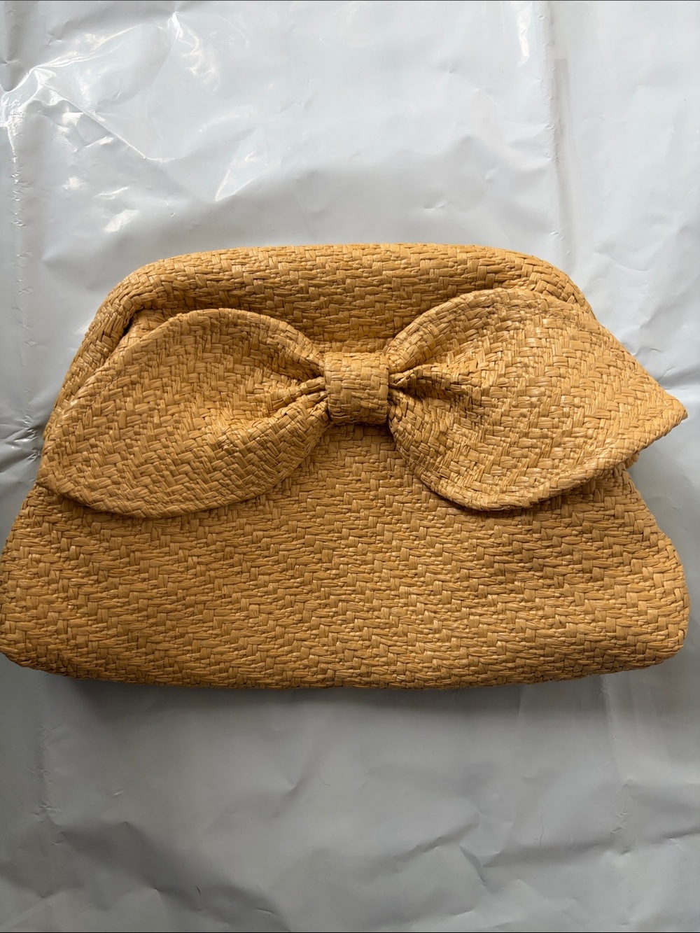 J.Crew Factory Straw Raffia Bow Clutch with Chain Strap